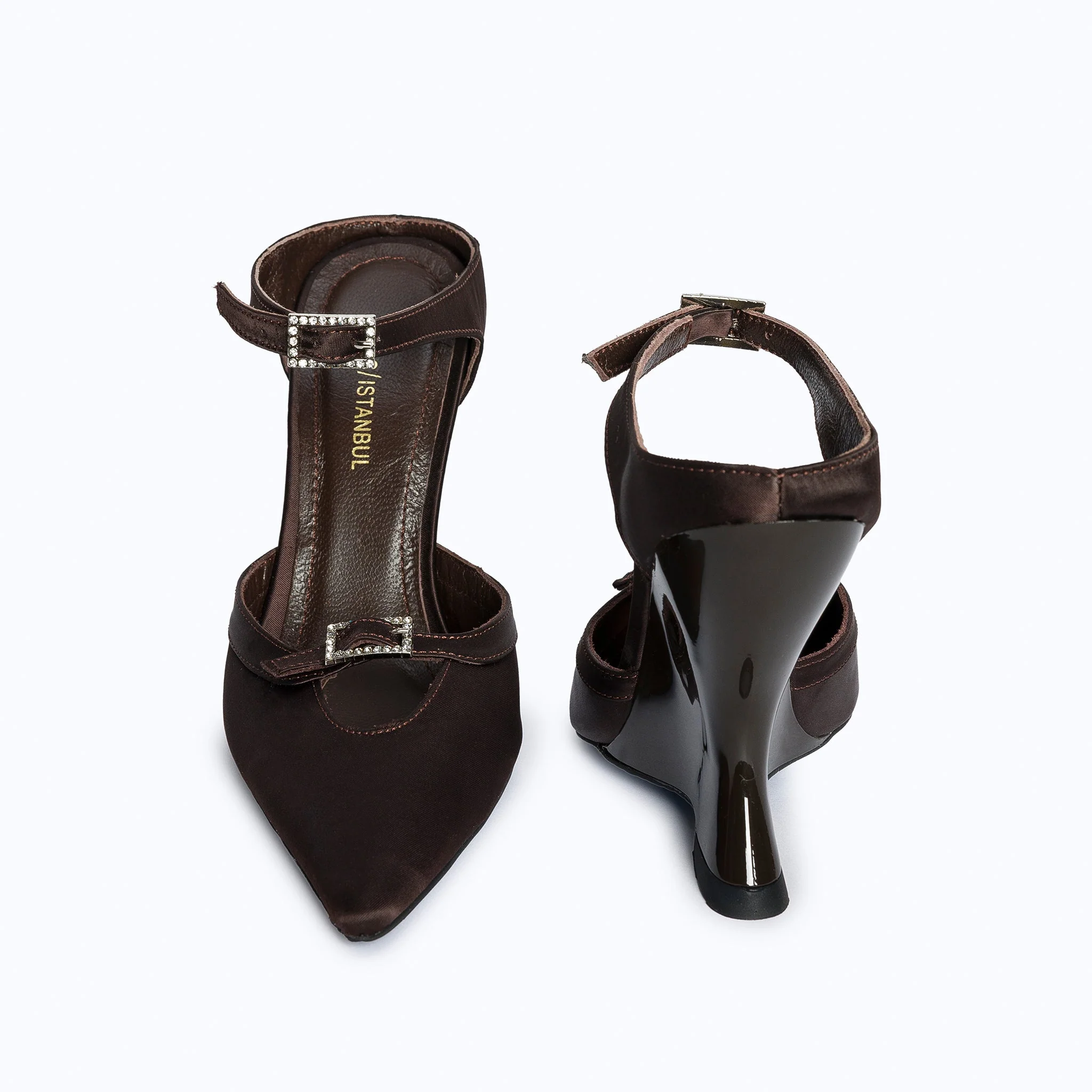 MARGAUX BROWN - SATIN WEDGE MULE - Image 4